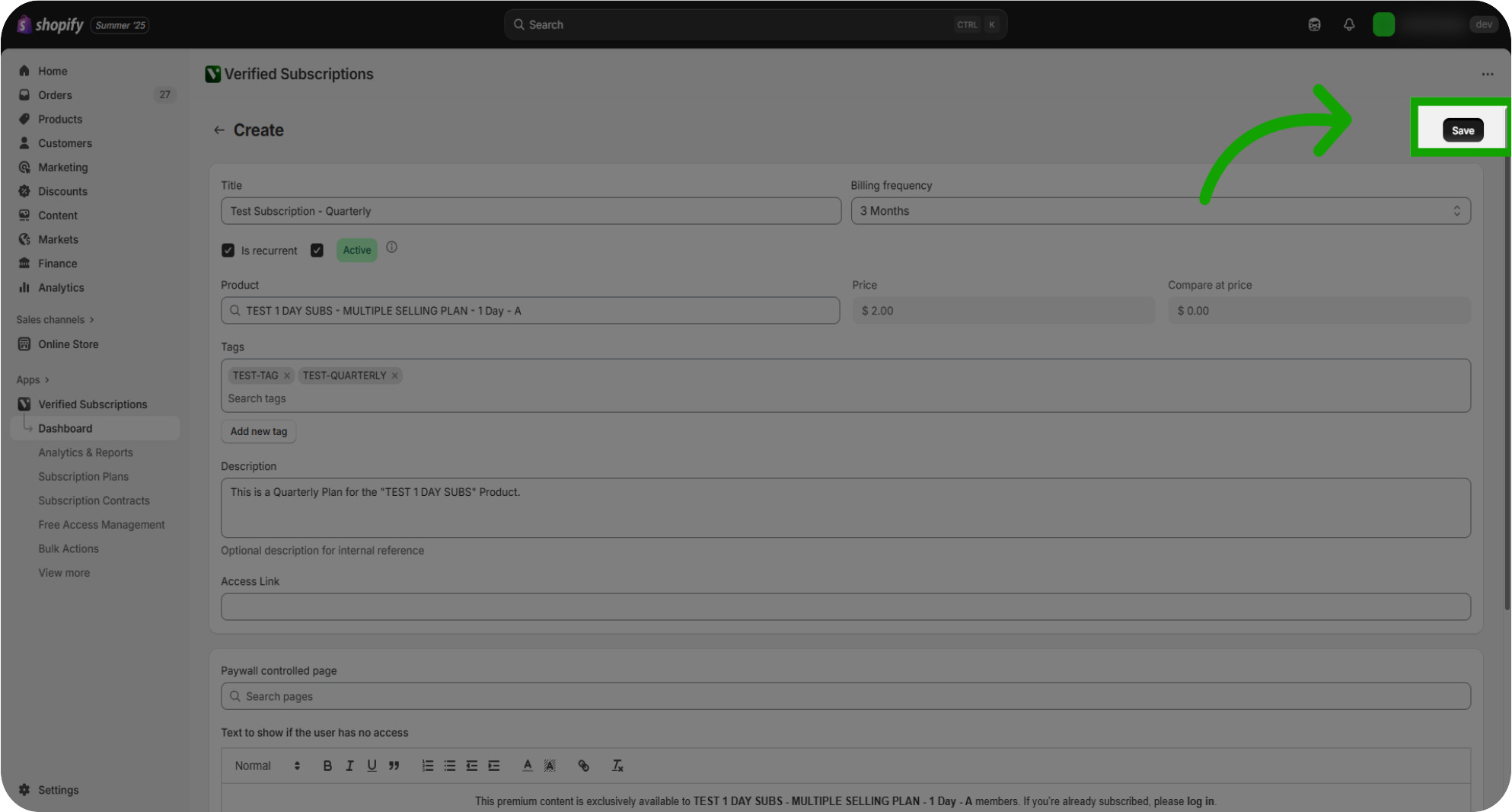 creating your first subscription 17