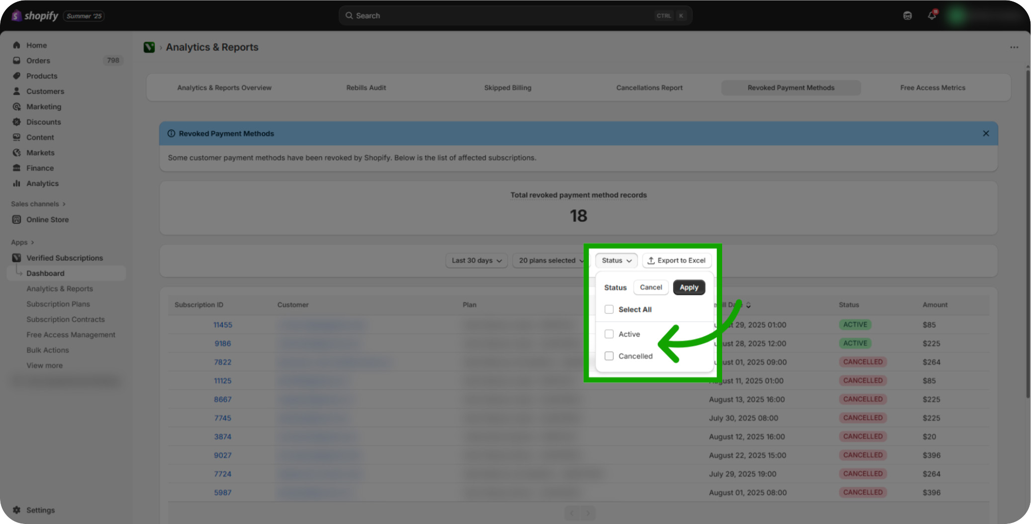 how to use the revoked payment method report 12