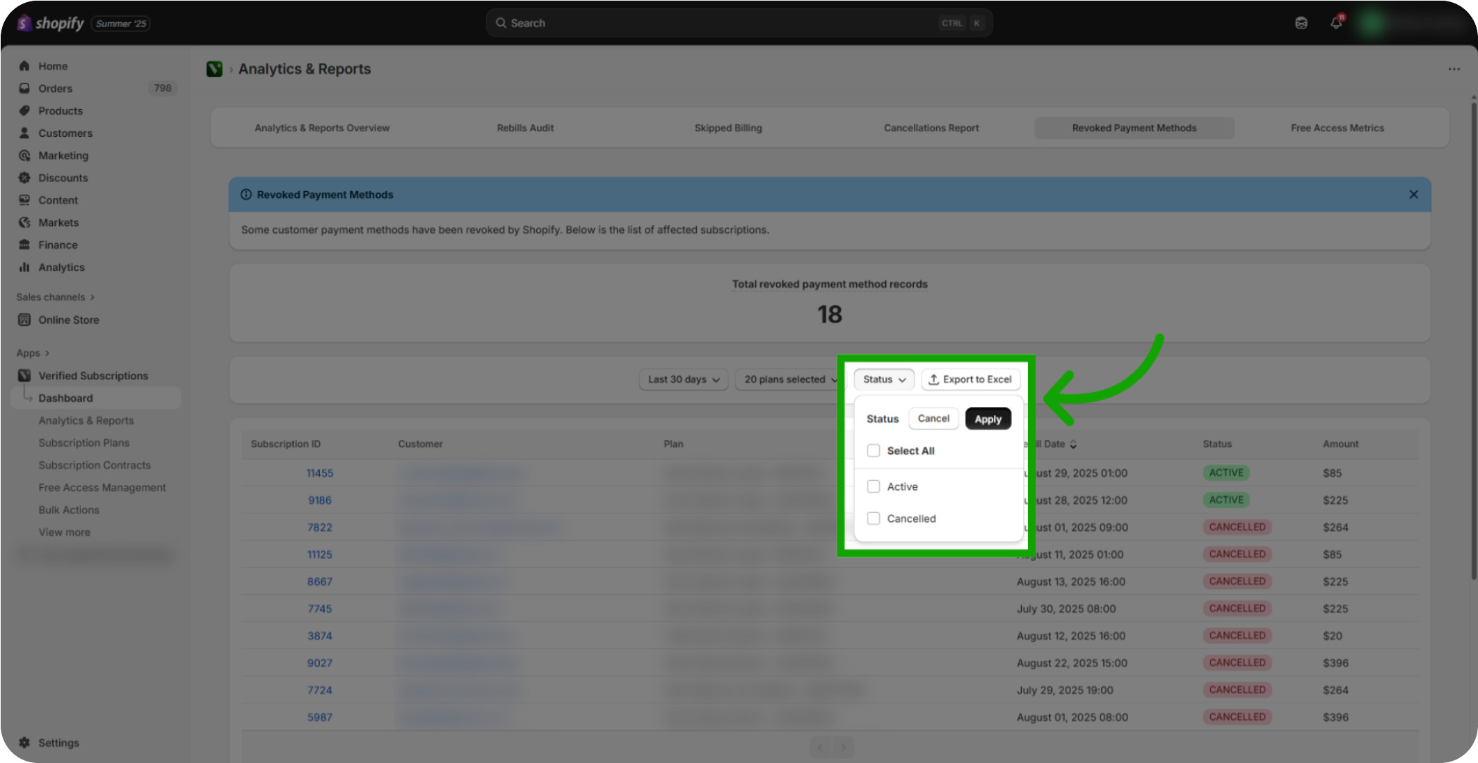 how to use the revoked payment method report 13